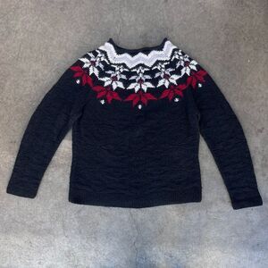 Vtg High Sierra L Black Red Fair Isle Knit Sweater Rabbit Hair Nordic Cabin Core